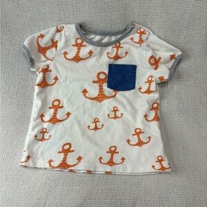 Boden Kids T-Shirt with Orange Anchors and Blue Pocket